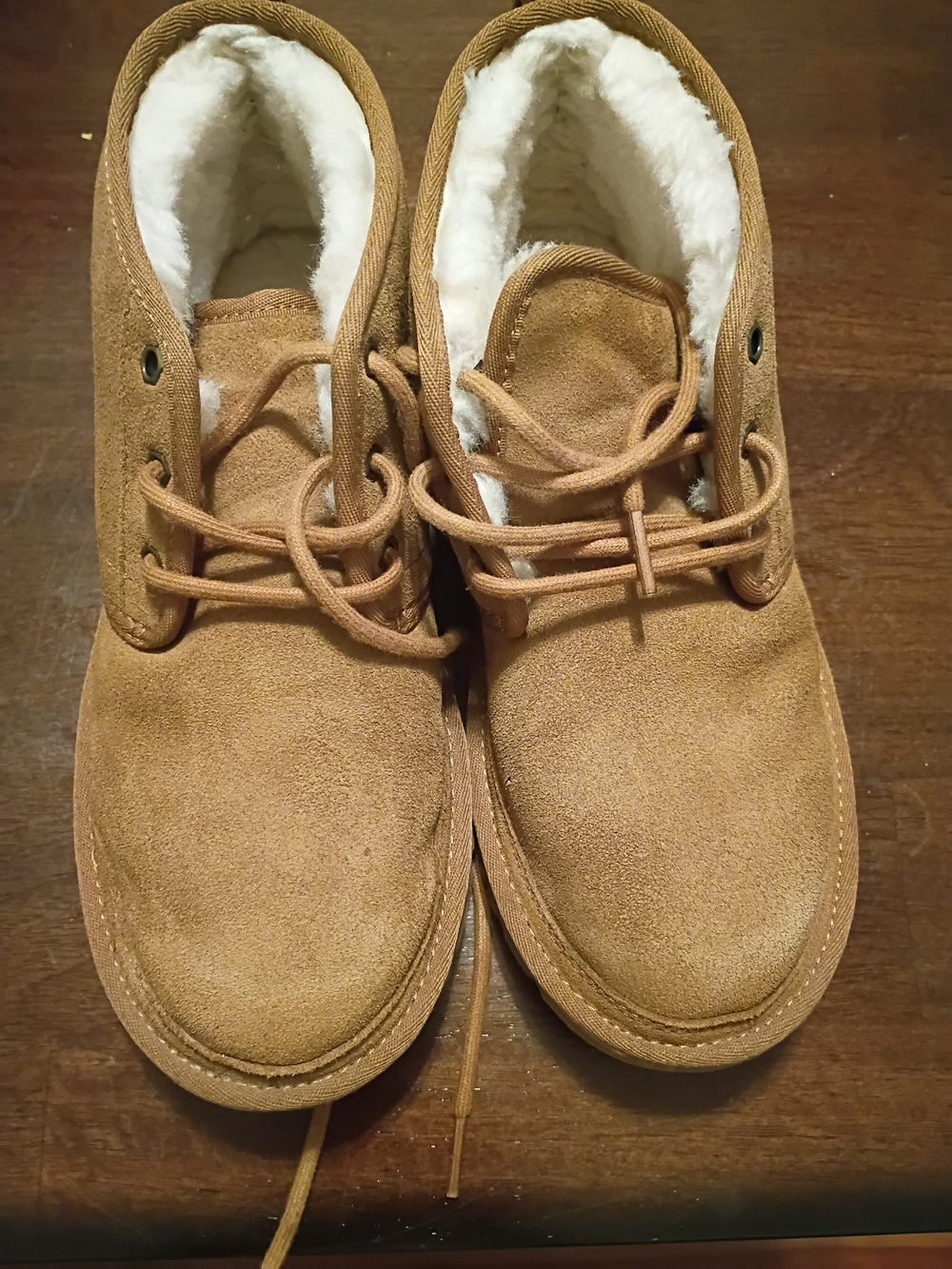 UGG Youth Tan Suede Lace-Up Fur-Lined Boots Size 8